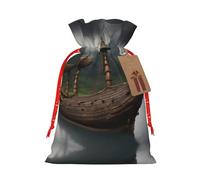 KoNsev Bolsas de Navidad con cordón, bolsas de regalo de Navidad 3D, bolsas de decoración de Halloween, bolsas de regalo de Navidad, bolsas de recuerdo de fiesta, impresión de barco vikingos