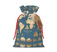 KoNsev Bolsas de Navidad con cordón, bolsas de regalo de Navidad 3D, bolsas de decoración de Halloween, bolsas de regalo de Navidad, bolsas de recuerdo de fiesta, impresión de mapa del mundo