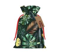 KoNsev Bolsas de Navidad con cordón, bolsas de regalo de Navidad 3D, bolsas de decoración de Halloween, bolsas de regalo de Navidad, bolsas de recuerdo de fiesta, impresión de hojas tropicales