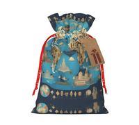 KoNsev Bolsas de Navidad con cordón, bolsas de regalo de Navidad 3D, bolsas de decoración de Halloween, bolsas de regalo de Navidad, bolsas de recuerdo de fiesta, impresión de mapa geográfico mundial