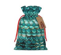 KoNsev Bolsas de Navidad con cordón, bolsas de regalo de Navidad 3D, bolsas de decoración de Halloween, bolsas de regalo de Navidad, bolsas de recuerdo de fiesta, impresión de escamas de peces verde