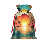 KoNsev Bolsas de Navidad con cordón, bolsas de regalo de Navidad 3D, bolsas de decoración de Halloween, bolsas de regalo de Navidad, bolsas de recuerdo de fiesta, impresión tropical de isla de palmera
