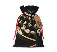 KoNsev Bolsas de Navidad con cordón, bolsas de regalo de Navidad 3D, bolsas de decoración de Halloween, bolsas de regalo de Navidad, bolsas de recuerdo de fiesta, impresión negra de sushi japonés