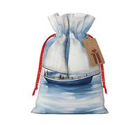 KoNsev Bolsas de Navidad con cordón, bolsas de regalo de Navidad 3D, bolsas de decoración de Halloween, bolsas de regalo de Navidad, bolsas de recuerdo de fiesta, estampado de velero azul