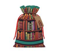KoNsev Bolsas de Navidad con cordón, bolsas de regalo de Navidad 3D, bolsas de decoración de Halloween, bolsas de regalo de Navidad, bolsas de recuerdo de fiesta, impresión de estantería de biblioteca