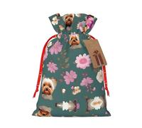 KoNsev Bolsas de Navidad con cordón, bolsas de regalo de Navidad 3D, bolsas de decoración de Halloween, bolsas de regalo de Navidad, bolsas de recuerdo de fiesta, estampado floral Yorkie