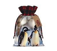 KoNsev Bolsas de Navidad con cordón, bolsas de regalo de Navidad a cuadros escoceses, bolsas de decoración de Halloween, bolsas de regalo de Navidad, pingüinos jóvenes con impresión de nieve