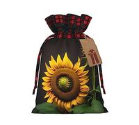 KoNsev Bolsas de Navidad con cordón, bolsas de regalo de Navidad a cuadros escoceses, bolsas de decoración de Halloween, bolsas de regalo de Navidad, estampado de girasoles en las malas hierbas