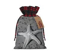 KoNsev Bolsas de Navidad con cordón, bolsas de regalo de Navidad a cuadros escoceses, bolsas de decoración de Halloween, bolsas de regalo de Navidad, estampado de estrella de mar de verano