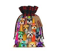 KoNsev Bolsas de Navidad con cordón, bolsas de regalo de Navidad a cuadros escoceses, bolsas de decoración de Halloween, bolsas de regalo de Navidad, estampado de perros Schnauzer lindos al óleo