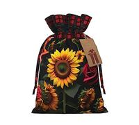 KoNsev Bolsas de Navidad con cordón, bolsas de regalo de Navidad a cuadros escoceses, bolsas de decoración de Halloween, bolsas de regalo de Navidad, estampado de rosa de girasol