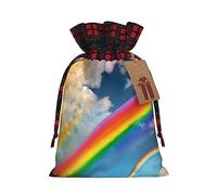 KoNsev Bolsas de Navidad con cordón, bolsas de regalo de Navidad a cuadros escoceses, bolsas de decoración de Halloween, bolsas de regalo de Navidad, estampado vibrante de arco iris