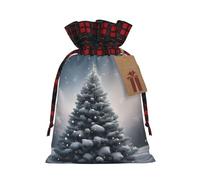 KoNsev Bolsas de Navidad con cordón, bolsas de regalo de Navidad a cuadros escoceses, bolsas de decoración de Halloween, bolsas de regalo de Navidad, estampado de nieve de árbol de Navidad