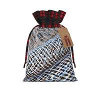 KoNsev Bolsas de Navidad con cordón, bolsas de regalo de Navidad a cuadros escoceses, bolsas de decoración de Halloween, bolsas de regalo de Navidad, impresión de concha de red de pesca costera