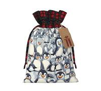 KoNsev Bolsas de Navidad con cordón, bolsas de regalo de Navidad a cuadros escoceses, bolsas de decoración de Halloween, bolsas de regalo de Navidad, lindo estampado de pingüinos bebé