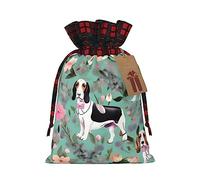 KoNsev Bolsas de Navidad con cordón, bolsas de regalo de Navidad a cuadros escoceses, bolsas de decoración de Halloween, bolsas de regalo de Navidad, estampado floral dulce Basset Hound