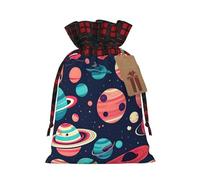 KoNsev Bolsas de Navidad con cordón, bolsas de regalo de Navidad a cuadros escoceses, bolsas de decoración de Halloween, bolsas de regalo de Navidad, impresión de planetas espaciales