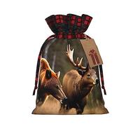 KoNsev Bolsas de Navidad con cordón, bolsas de regalo de Navidad a cuadros escoceses, bolsas de decoración de Halloween, bolsas de regalo de Navidad, vida silvestre, caza, ciervo, oso, alce