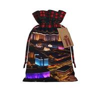 KoNsev Bolsas de Navidad con cordón, bolsas de regalo de Navidad a cuadros escoceses, bolsas de decoración de Halloween, bolsas de regalo de Navidad, impresión de vista nocturna de Las Vegas