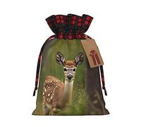 KoNsev Bolsas de Navidad con cordón, bolsas de regalo de Navidad a cuadros escoceses, bolsas de decoración de Halloween, bolsas de regalo de Navidad, ciervo de cola blanca en el desierto estampado de
