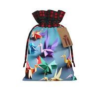 KoNsev Bolsas de Navidad con cordón, bolsas de regalo de Navidad a cuadros escoceses, bolsas de decoración de Halloween, bolsas de regalo de Navidad, impresión de grúas de papel multicolor de origami