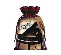 KoNsev Bolsas de Navidad con cordón, bolsas de regalo de Navidad a cuadros escoceses, bolsas de decoración de Halloween, bolsas de regalo de Navidad, impresión de piano de notas musicales