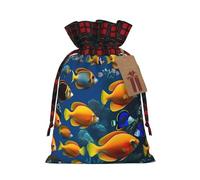 KoNsev Bolsas de Navidad con cordón, bolsas de regalo de Navidad a cuadros escoceses, bolsas de decoración de Halloween, bolsas de regalo de Navidad, estampado de peces tropicales del mundo submarino