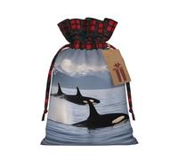 KoNsev Bolsas de Navidad con cordón, bolsas de regalo de Navidad a cuadros escoceses, bolsas de decoración de Halloween, bolsas de regalo de Navidad, ballenas asesinas nadando a lo largo de la