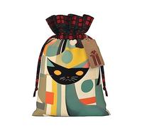 KoNsev Bolsas de Navidad con cordón, bolsas de regalo de Navidad a cuadros escoceses, bolsas de decoración de Halloween, bolsas de regalo de Navidad, impresión de gato de arte moderno de mediados de