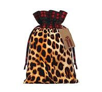 KoNsev Bolsas de Navidad con cordón, bolsas de regalo de Navidad a cuadros escoceses, bolsas de decoración de Halloween, bolsas de regalo de Navidad, estampado de animales de leopardo