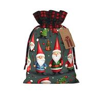 KoNsev Bolsas de Navidad con cordón, bolsas de regalo de Navidad a cuadros escoceses, bolsas de decoración de Halloween, bolsas de regalo de Navidad, impresión divertida de gnomos de Navidad