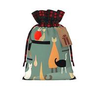 KoNsev Bolsas de Navidad con cordón, bolsas de regalo de Navidad a cuadros escoceses, bolsas de decoración de Halloween, bolsas de regalo de Navidad, impresión de gatos de arte moderno de mediados de