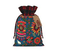 KoNsev Bolsas de Navidad con cordón, bolsas de regalo de Navidad a cuadros escoceses, bolsas de decoración de Halloween, bolsas de regalo de Navidad, estampado bohemio de arte popular mexicano