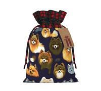 KoNsev Bolsas de Navidad con cordón, bolsas de regalo de Navidad a cuadros escoceses, bolsas de decoración de Halloween, bolsas de regalo de Navidad, estampado de muchos pomeranios