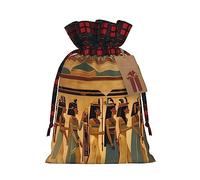 KoNsev Bolsas de Navidad con cordón, bolsas de regalo de Navidad a cuadros escoceses, bolsas de decoración de Halloween, bolsas de regalo de Navidad, estampado de mujeres en el antiguo Egipto
