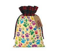 KoNsev Bolsas de Navidad con cordón, bolsas de regalo de Navidad a cuadros escoceses, bolsas de decoración de Halloween, bolsas de regalo de Navidad, impresión artística de huellas de patas