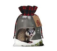 KoNsev Bolsas de Navidad con cordón, bolsas de regalo de Navidad a cuadros escoceses, bolsas de decoración de Halloween, bolsas de regalo de Navidad, zarigüeya en impresión de nieve