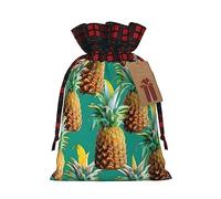 KoNsev Bolsas de Navidad con cordón, bolsas de regalo de Navidad a cuadros escoceses, bolsas de decoración de Halloween, bolsas de regalo de Navidad, estampado hawaiano de piña tropical