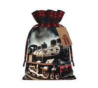KoNsev Bolsas de Navidad con cordón, bolsas de regalo de Navidad a cuadros escoceses, bolsas de decoración de Halloween, bolsas de regalo de Navidad, impresión de tren de locomotora de vapor