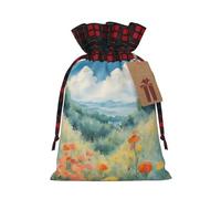 KoNsev Bolsas de Navidad con cordón, bolsas de regalo de Navidad a cuadros escoceses, bolsas de decoración de Halloween, bolsas de regalo de Navidad, acuarelas de temporada de hierbas y flores