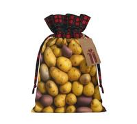 KoNsev Bolsas de Navidad con cordón, bolsas de regalo de Navidad a cuadros escoceses, bolsas de decoración de Halloween, bolsas de regalo de Navidad, muchas papas impresas
