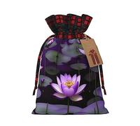 KoNsev Bolsas de Navidad con cordón, bolsas de regalo de Navidad a cuadros escoceses, bolsas de decoración de Halloween, bolsas de regalo de Navidad, estampado morado de flor de loto