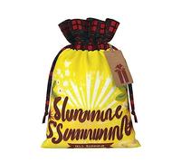 KoNsev Bolsas de Navidad con cordón, bolsas de regalo de Navidad a cuadros escoceses, bolsas de decoración de Halloween, bolsas de regalo de Navidad, fondo amarillo con estampado de Hello Sunshine