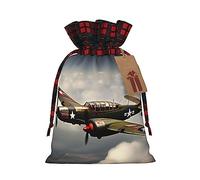 KoNsev Bolsas de Navidad con cordón, bolsas de regalo de Navidad a cuadros escoceses, bolsas de decoración de Halloween, bolsas de regalo de Navidad, impresión de aviones de la Segunda Guerra Mundial