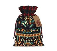 KoNsev Bolsas de Navidad con cordón, bolsas de regalo de Navidad a cuadros escoceses, bolsas de decoración de Halloween, bolsas de regalo de Navidad, estampado de patrones nativos americanos