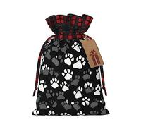 KoNsev Bolsas de Navidad con cordón, bolsas de regalo de Navidad a cuadros escoceses, bolsas de decoración de Halloween, bolsas de regalo de Navidad, estampado de huellas en blanco y negro