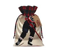 KoNsev Bolsas de Navidad con cordón, bolsas de regalo de Navidad a cuadros escoceses, bolsas de decoración de Halloween, bolsas de regalo de Navidad, impresión deportiva de hockey