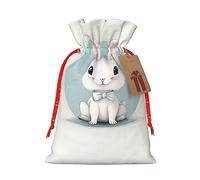 KoNsev Bonita bolsa de regalo con cordón con estampado de conejo blanco, regalo de vacaciones, decoración para Navidad y Halloween, suministros de fiesta de 4.7 x 6.9 pulgadas