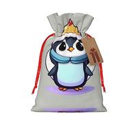 KoNsev Bonita bolsa de regalo con cordón con estampado de pingüino, regalo de vacaciones, decoraciones de regalos para suministros de fiesta de Navidad