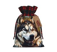 KoNsev Bonita bolsa de regalo con cordón de bloque de color Husky, regalo de vacaciones, suministros de Navidad, decoración de Halloween, 4.7 x 6.9 pulgadas